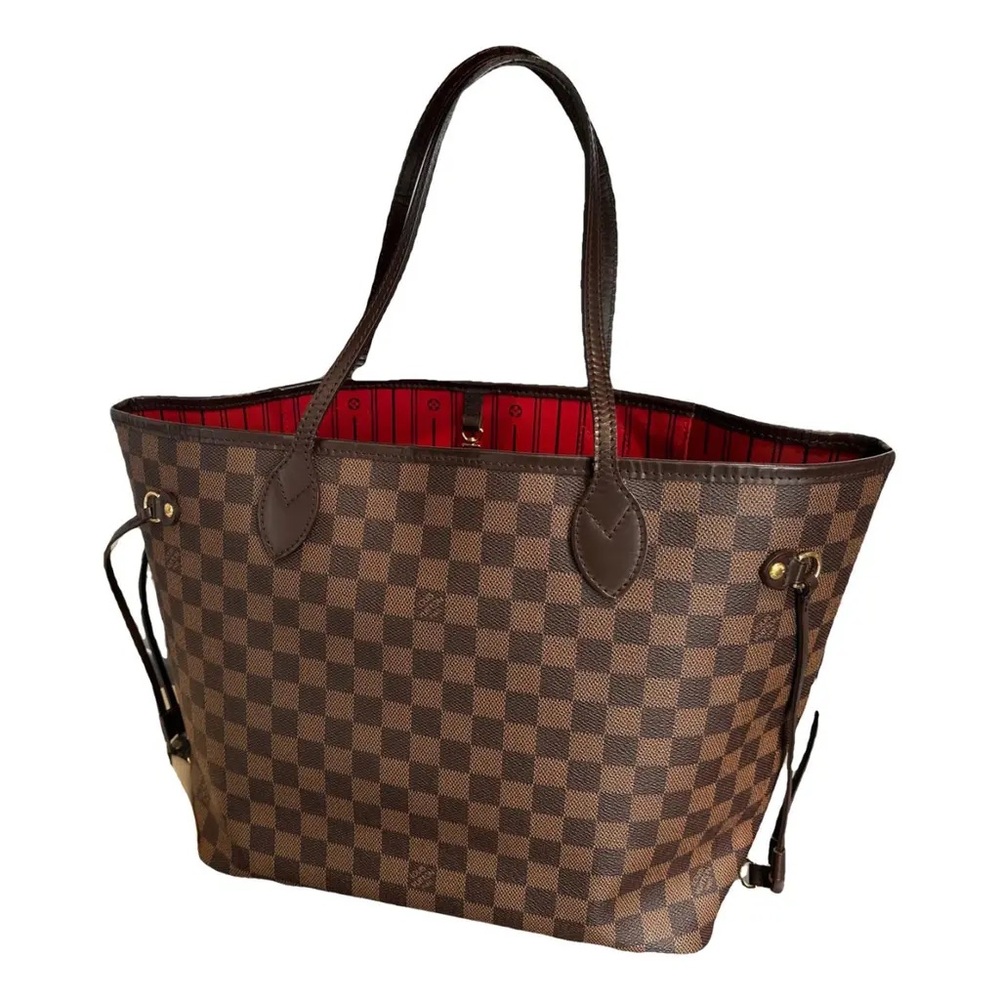 Louis Vuitton Damier Ebene Neverfull Tote Brown Red Interior Dust Bag